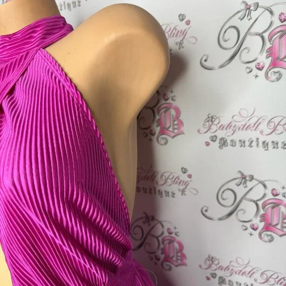 Sincerely Jules High Neck Pleated Dress Womens Size L Fuchsia Pink mini sexy y2k - Picture 4 of 10